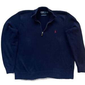 Polo Ralph Lauren Quarter-Zip Mens Sweater Navy Blue Cotton Size XXL